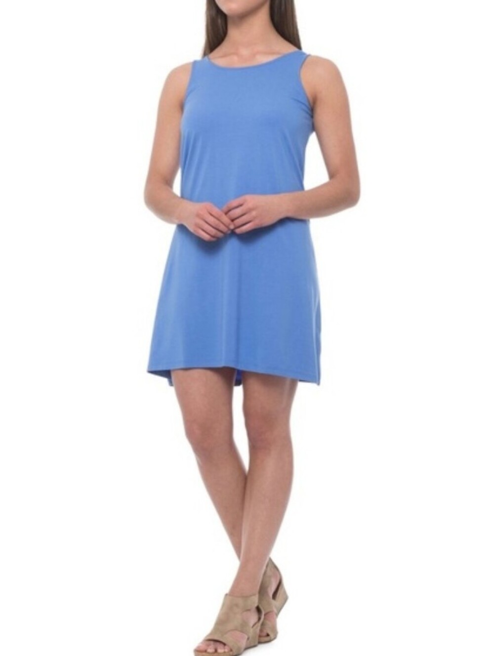 Lilla P Tie Back Tank Dress Cornflower Blue Small Swing Sleeveless Minimalist